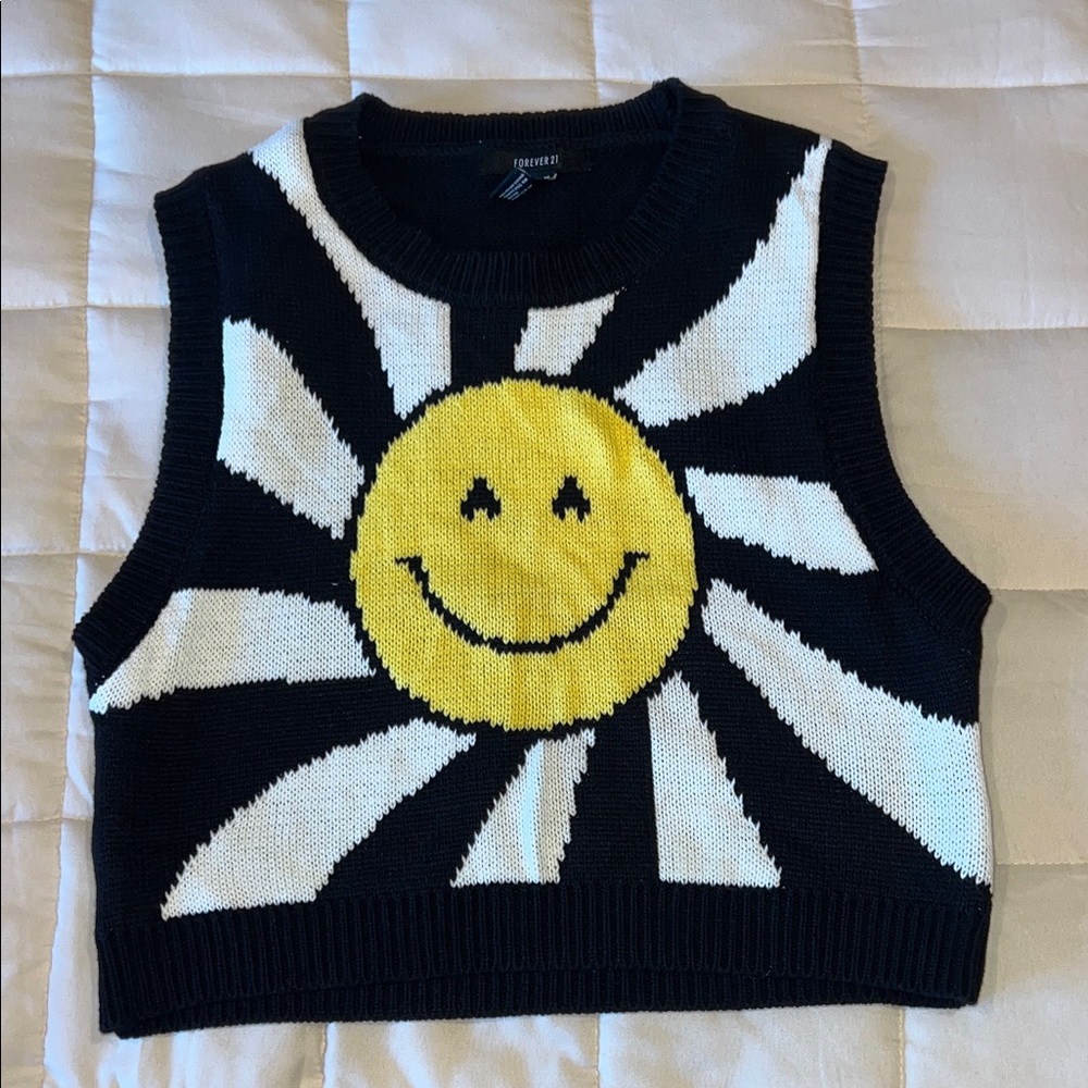 Forever 21 Black and Yellow Smiley Sun Vest
